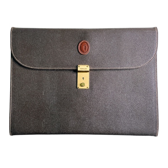Trussardi Other - Trussardi Brown Canvas Document Holder Bag Large Case with Lock & Key Vintage